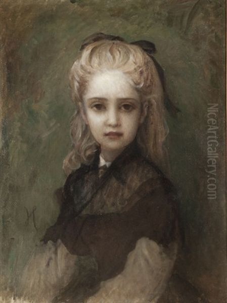 Portrait De Fillette Oil Painting by Antoine Auguste Ernest Hebert