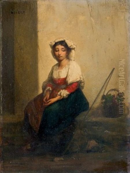 Jeune Napolitaine Pensive Oil Painting by Antoine Auguste Ernest Hebert