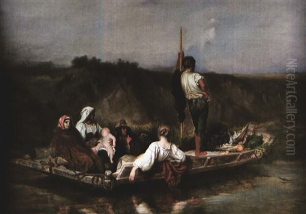 La Fuite Dans Les Marais Pontins Oil Painting by Antoine Auguste Ernest Hebert