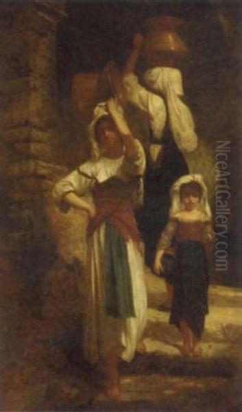 Water Carriers At The Well Oil Painting by Antoine Auguste Ernest Hebert