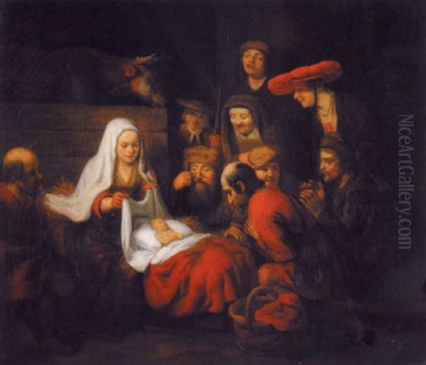 Adoration Des Bergers Oil Painting by Antoine Auguste Ernest Hebert