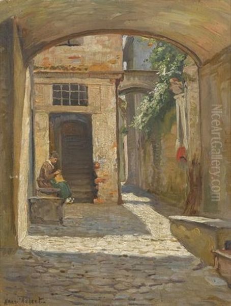 Ansicht Einer Gasse In Gandria Oil Painting by Henri Hebert