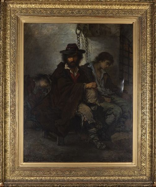 Brigands Napolitains Au Cachot Oil Painting by Jules Hebert