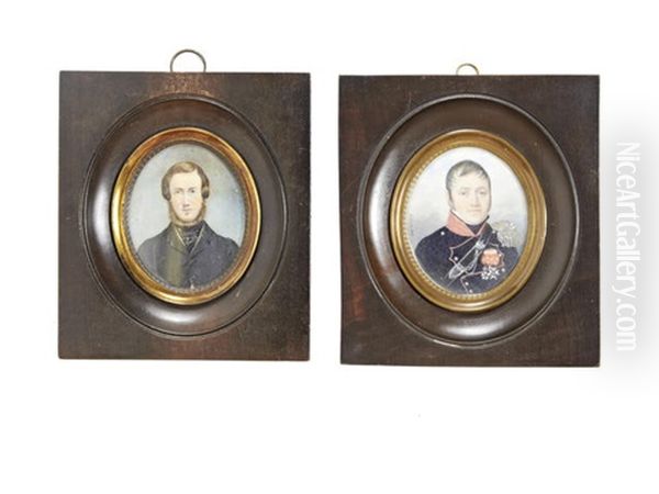 A Portrait Miniature Of An Officer (2 Works) Oil Painting by Pierre Hebert