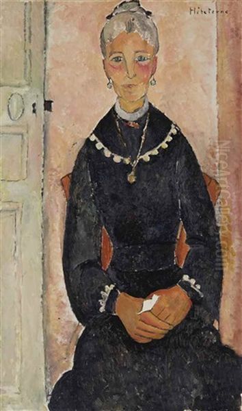 La Vieille Dame Au Collier Ou Portrait D'eudoxie Hebuterne Oil Painting by Jeanne Hebuterne