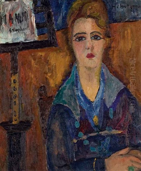 Femme Au Collier, Modele De Modigliani Oil Painting by Jeanne Hebuterne