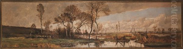 Paysage Marecageux Avec Verveux Et Eglise A L'arriere-plan Oil Painting by Hendrick van der Hecht