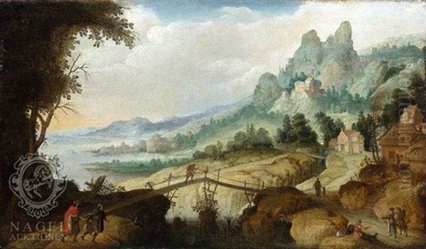 Weite Gebirgslandschaft Mit Zwei Jakobspilgern Im Vordergrund Oil Painting by Claes Dircksz van der Heck