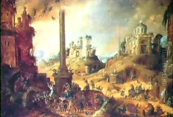 Scene De Sabbat Dans Un Paysage De Ruines Fantastiques Oil Painting by Claes Dircksz van der Heck