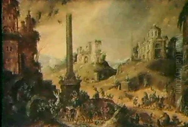 Scene De Sabbat Dans Un Paysage De                          Ruines Fantastiques Oil Painting by Claes Dircksz van der Heck