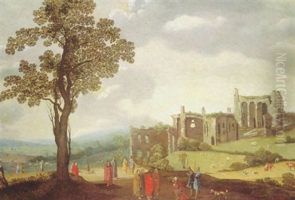 An Extensive Landscape With Christ Healing The Centurion's Servant Oil Painting by Claes Dircksz van der Heck