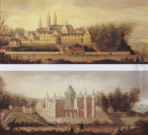 A View Of Egmond Abbey; A View Of Egmond Castle Oil Painting by Nicolaes van der Heck