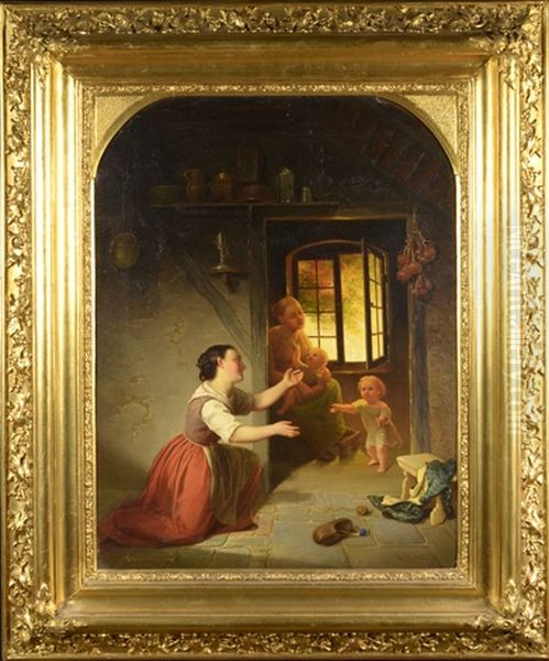 Maternal Love Oil Painting by Wilhelm Emil Robert Heck