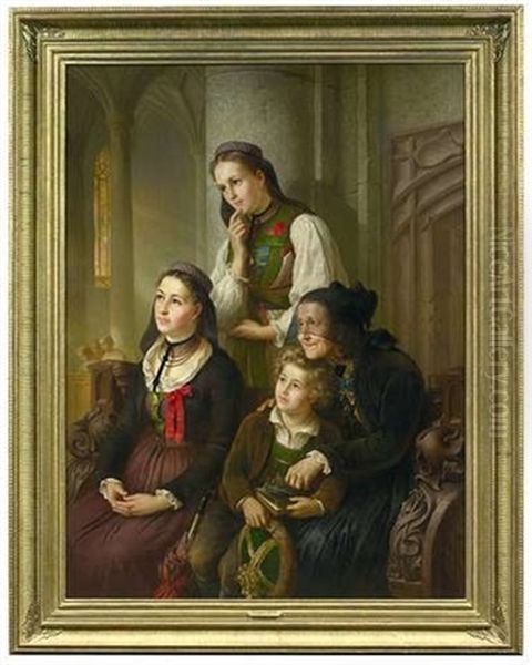 Schwabische Landleute In Betzinger Tracht Andachtig In Einer Kirche Oil Painting by Wilhelm Emil Robert Heck