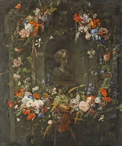 Blumenumkranzte Bildnisnische Oil Painting by Jan van den Hecke the Elder