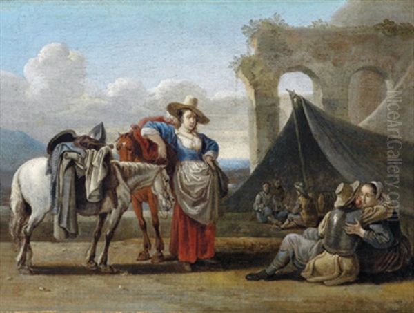 Marketenderszene Oil Painting by Jan van den Hecke the Elder