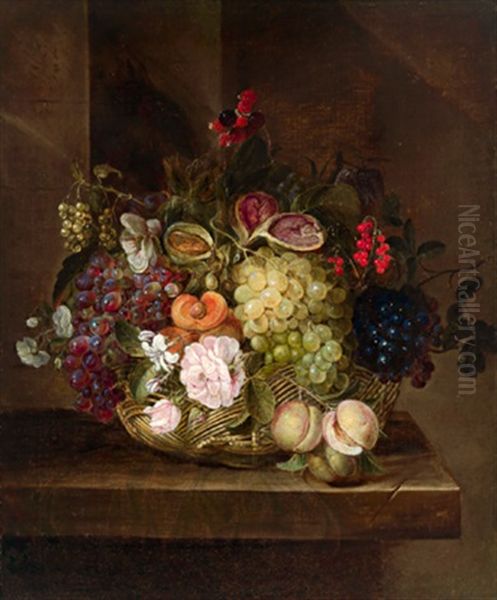 Rosen, Weintrauben, Feigen, Johannisbeeren Und Brombeeren In Einem Korb Oil Painting by Jan van den Hecke the Elder