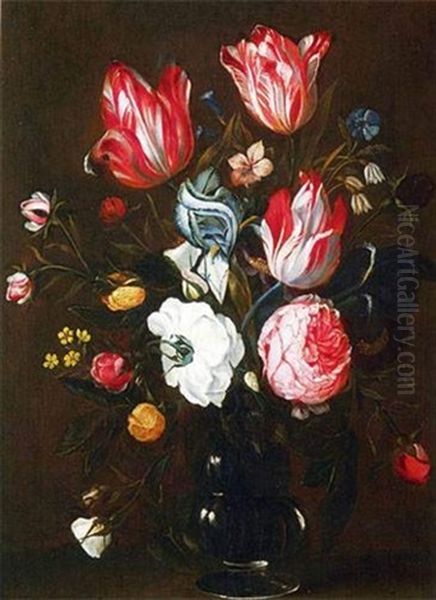 Fleurs Dans Un Vase En Verre Oil Painting by Jan van den Hecke the Elder