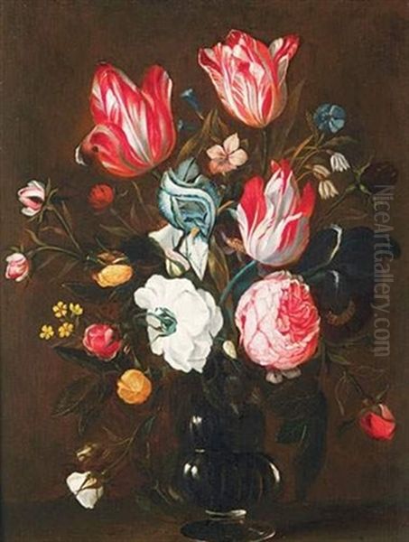 Fleurs Dans Un Vase En Verre Oil Painting by Jan van den Hecke the Elder