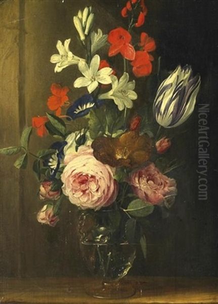 Blumenstilleben In Einer Glasvase Oil Painting by Jan van den Hecke the Elder