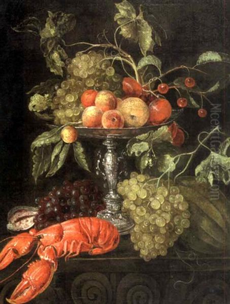 Coupe De Fruits, Raisins Et Homard Sur Une Table by Jan van den Hecke the Elder