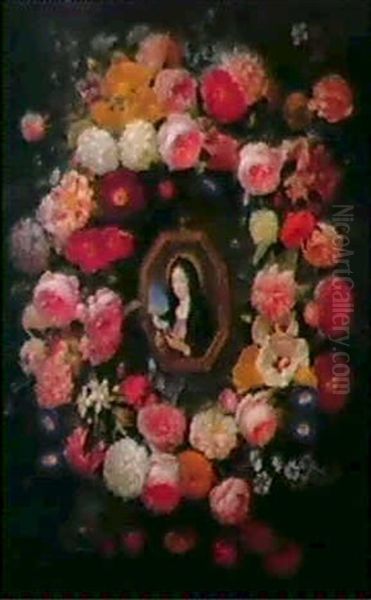 Die Madonna Im Blutenkranz Oil Painting by Jan van den Hecke the Elder