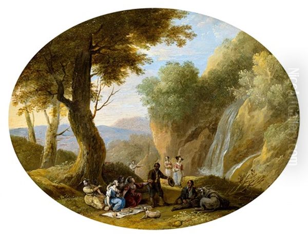 Ein Paar Landschaften Mit Figurenstaffage (pair) Oil Painting by Jan van den Hecke the Younger