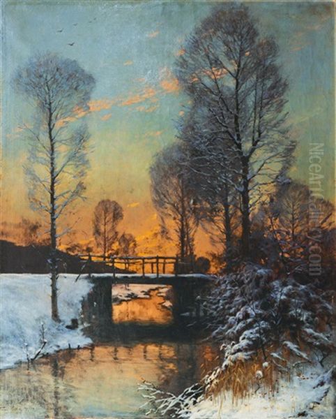 Snowy River Landscape Oil Painting by Franz Hecker