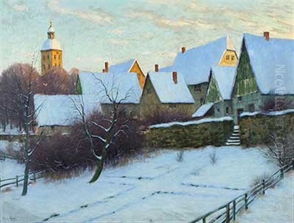 Nachmittagssonne Uber Verschneitem Dorf Oil Painting by Franz Hecker