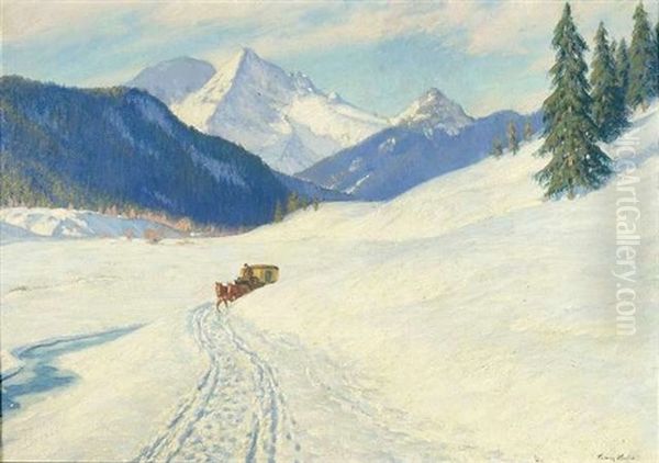 Winterliche Gebirgslandschaft Mit Einer Kutsche Oil Painting by Franz Hecker