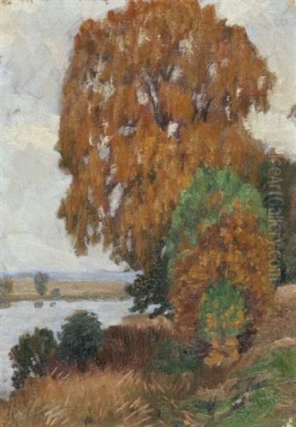 Baum Im Herbstlaub Uber Dem See Oil Painting by Franz Hecker