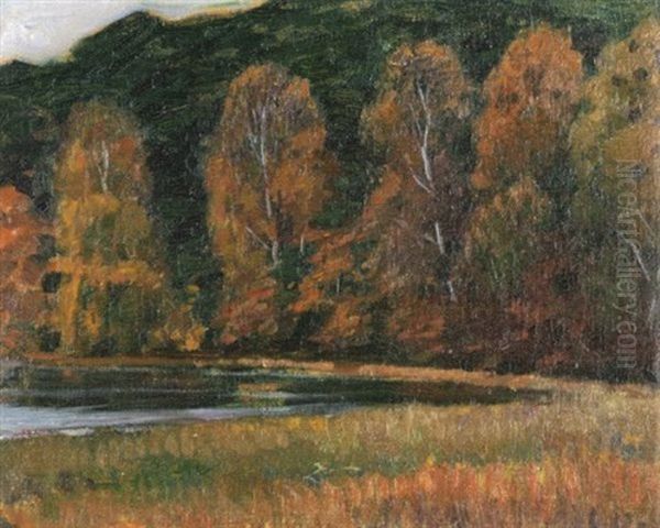 Seeufer Im Herbstlaub Oil Painting by Franz Hecker