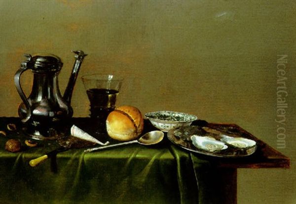 Nature Morte Aux Huitres, Au Pain, Et Au Port D'etain Oil Painting by Gerrit Willemsz. Heda