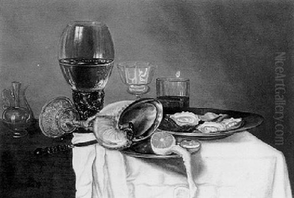 Still Life With A Nautilus Cup, A Roemer And Other Objects Oil Painting by Gerrit Willemsz. Heda