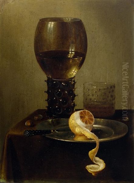 Still Life With Rummer, Pewter Plate And Peeled Lemon Oil Painting by Willem Claesz Heda