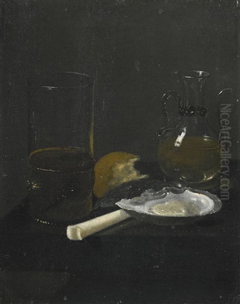 Still Life Of An Oyster, A Ivory Handled Knife, And A Glass Tanker Oil Painting by Willem Claesz Heda