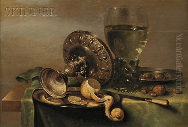 Still Life With Tazza, Peeled Lemon, And Roemer Oil Painting by Willem Claesz Heda