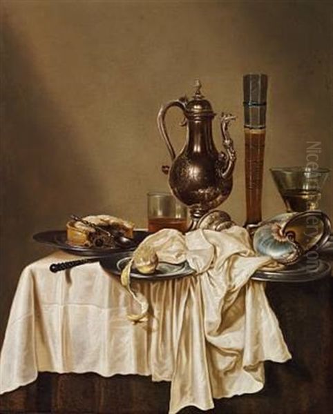 Still Life With Jug, Wine Glass And Pie On A Table Oil Painting by Willem Claesz Heda