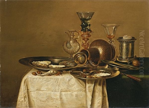 Stillleben Mit Glasern, Zinntellern Und Austern Oil Painting by Willem Claesz Heda