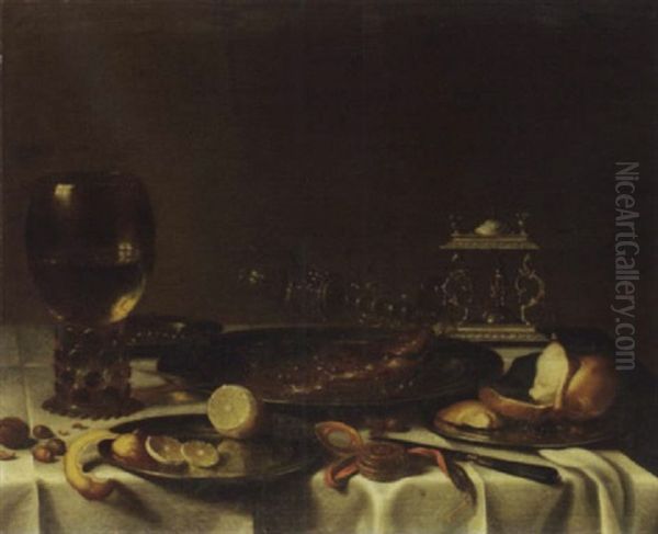 Stilleben Mit Hering, Romer Und Salzgeschirr Oil Painting by Willem Claesz Heda