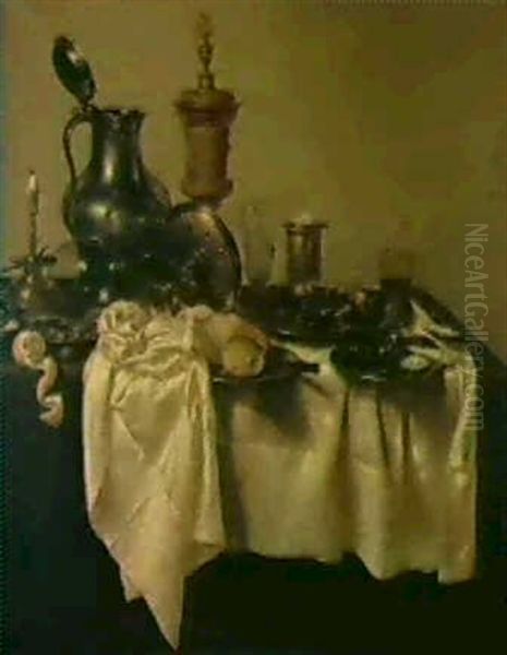 Nature Morte Au Bougeoir Et Au Pokal Dore Oil Painting by Willem Claesz Heda