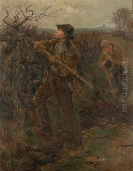 A Study Of Figures Maintaining A Hedgerow Oil Painting by Ralph Hedley