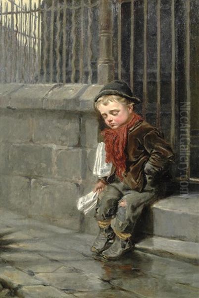 News-boy Oil Painting by Ralph Hedley