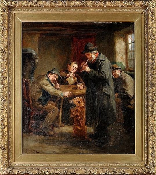 The Penny Whistler - A Pub Interior Scene Oil Painting by Ralph Hedley