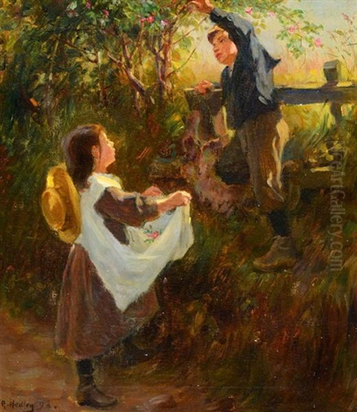 The Apple Pickers Oil Painting by Ralph Hedley