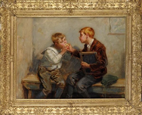 Two Schoolboys Sharing An Apple Oil Painting by Ralph Hedley