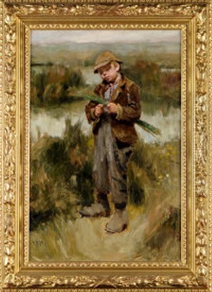 A Boy Plaiting Reeds Oil Painting by Ralph Hedley