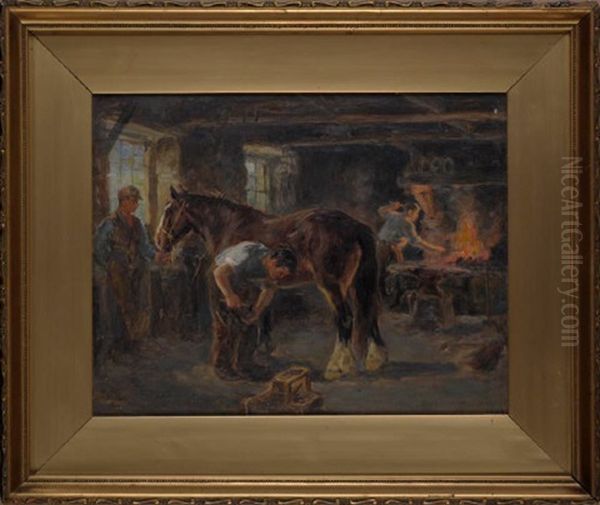 The Smithy Oil Painting by Ralph Hedley