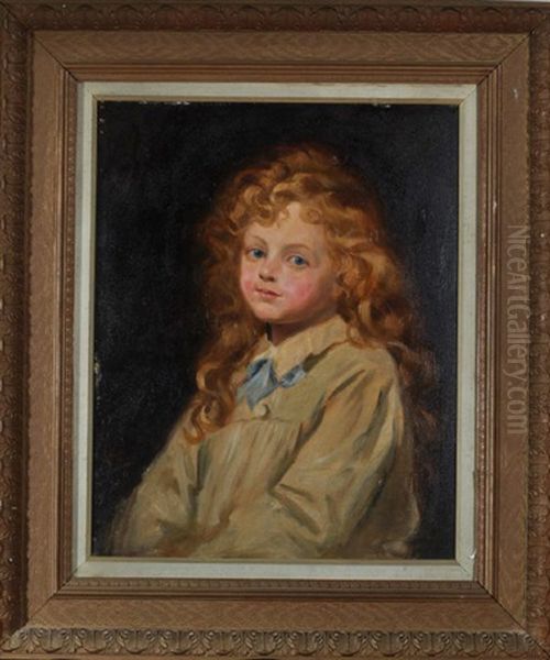 A Portrait Of A Fair-haired Young Girl Wearing A Smock With A Light-blue Bow At The Collar Oil Painting by Ralph Hedley