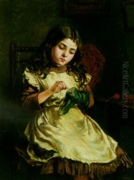 Darning The Sock Oil Painting by Ralph Hedley